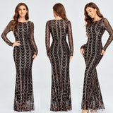 Sequins Maxi Long Sleeve Party Dress