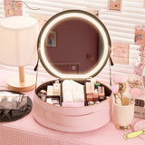 Round Smart LED Makeup Bag With Mirror