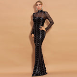 Sequins Maxi Long Sleeve Party Dress