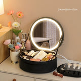 Round Smart LED Makeup Bag With Mirror