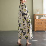 Cotton Linen Vintage Floral Print Dress