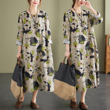 Cotton Linen Vintage Floral Print Dress